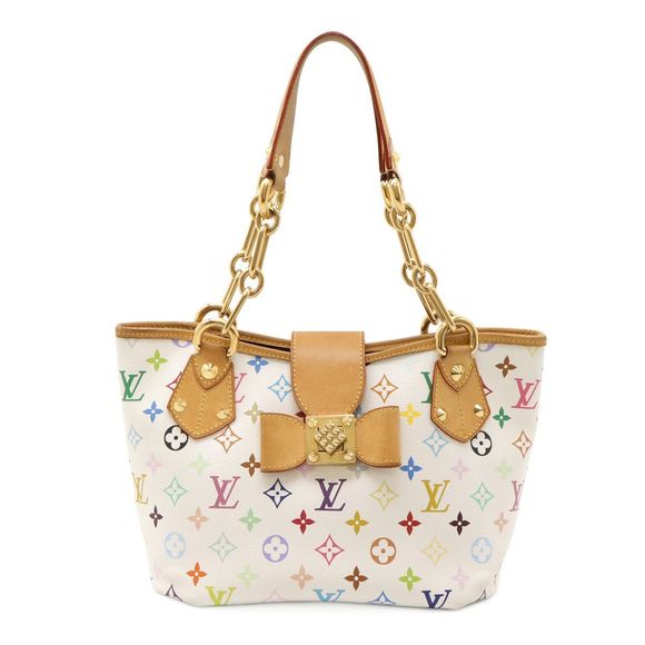 Louis Vuitton Monogram Multicolor Annie MM Tote Bag Shoulder Bag Chain Ribbon - Picture 1 of 9